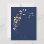Eenvoudige marineblauwe herfst Herfst Wildflower b Bedankkaart (Voorkant)