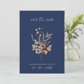 Eenvoudige marineblauwe herfst Herfst Wildflower b Save The Date (Staand voorkant)