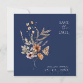 Eenvoudige marineblauwe herfst Herfst Wildflower b Save The Date (Voorkant)