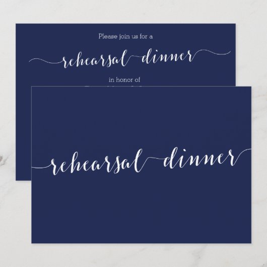 Eenvoudige marineblauwe huwelijksrepetitie uitnodi kaart (Voorkant / Achterkant)