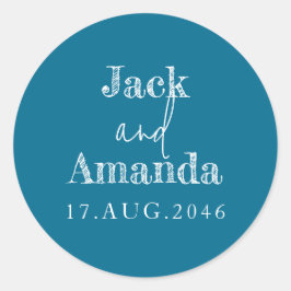 Eenvoudige marineblauwe huwelijksuitnodiging ronde ronde sticker