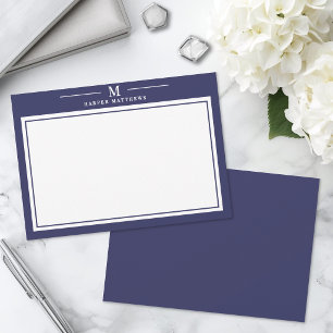Eenvoudige marineblauwe monogram briefpapier notitiekaartje