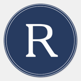 Eenvoudige marineblauwe monogram bruiloft ronde sticker