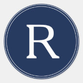 Eenvoudige marineblauwe monogram bruiloft ronde sticker (Voorkant)