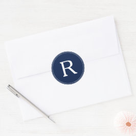 Eenvoudige marineblauwe monogram bruiloft ronde sticker