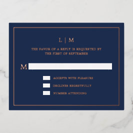 Eenvoudige marineblauwe monogram elegante trouw-RS Folie Uitnodiging Briefkaart