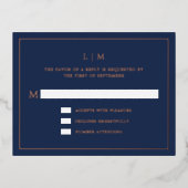 Eenvoudige marineblauwe monogram elegante trouw-RS Folie Uitnodiging Briefkaart (Voorkant)
