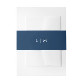 Eenvoudige marineblauwe monogram elegante trouw uitnodigingen wikkel