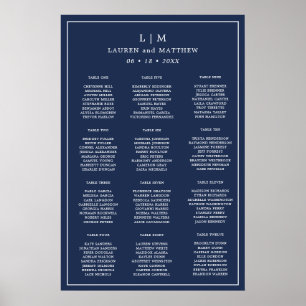 Eenvoudige marineblauwe monogram trouw zitplaatska poster