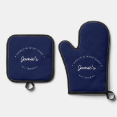 Eenvoudige marineblauwe Persoonlijke Beste Chef te Ovenwant & Pannenlap Set (Voorkant)