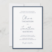 Eenvoudige marineblauwe rand script bruiloft kaart (Voorkant)