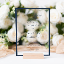 Eenvoudige marineblauwe rand witte script bruiloft