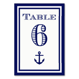 Eenvoudige marineblauwe tafelkaart met anker in li kaart