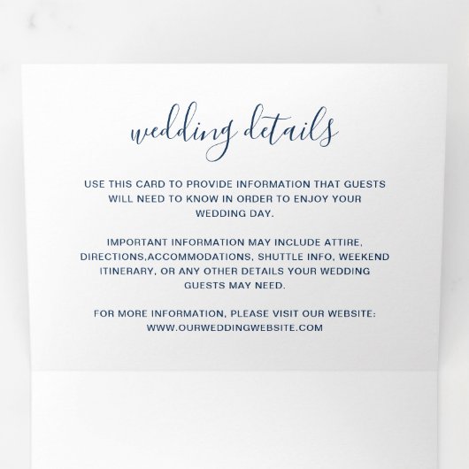 Eenvoudige marineblauwe Waterverf moderne bruiloft Drieluik Uitnodiging (Binnenzijde eerst)