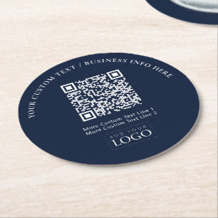 Eenvoudige marineblauwe zakelijke logo QR-code pro Ronde Kartonnen Onderzetter