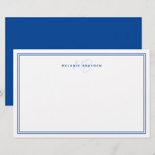 Eenvoudige marineblauwminimalistische monogram 2 g briefpapier