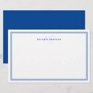 Eenvoudige marineblauwminimalistische monogram 2 g briefpapier