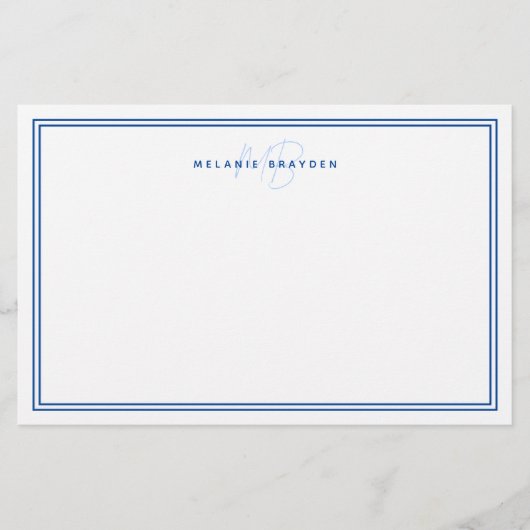 Eenvoudige marineblauwminimalistische monogram 2 g briefpapier (Voorkant)