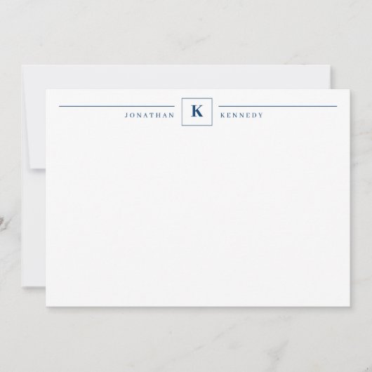 Eenvoudige marineblauwmonogram, vierkant notitiekaartje (Voorkant)