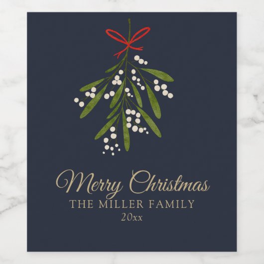 Eenvoudige marinemistletoe Kerstmis Wijn Etiket (Enkel label)