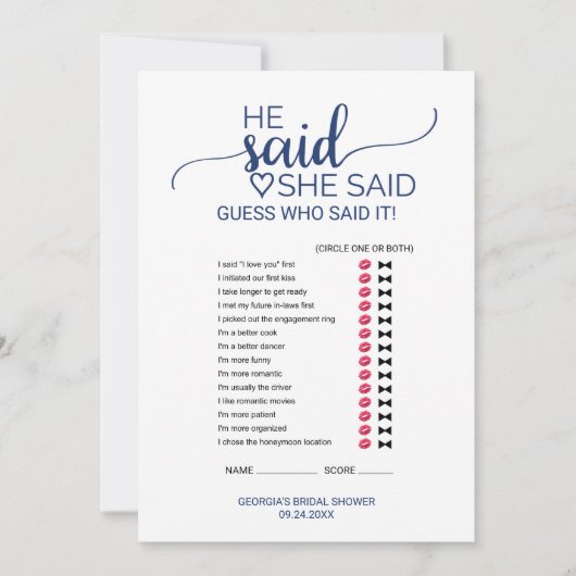 Eenvoudige marinescalligrafie zei hij dat ze het s kaart (Voorkant)