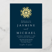 Eenvoudige marineslag en goudsneeuwweddenschap folie uitnodiging (Voorkant)