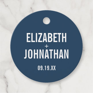 Eenvoudige marineslag en mosterd Blue Typography W Bedankjes Labels