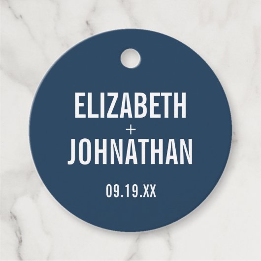 Eenvoudige marineslag en mosterd Blue Typography W Bedankjes Labels (Voorkant)