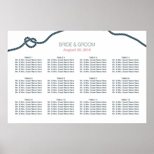 Eenvoudige marinesurft Blue Knot Wedding Seating C Poster (Voorkant)