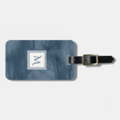 Eenvoudige marmer Blue Subtle Marble Modern Monogr Bagagelabel (Voorkant horizontaal)