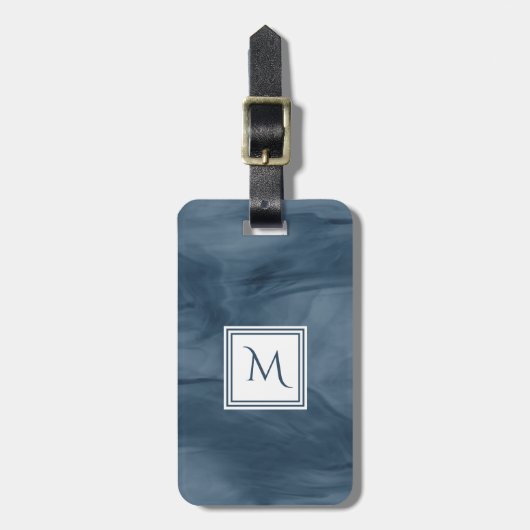 Eenvoudige marmer Blue Subtle Marble Modern Monogr Bagagelabel (Voorkant verticaal)