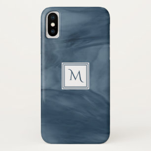 Eenvoudige marmer Blue Subtle Marble Modern Monogr iPhone X Hoesje