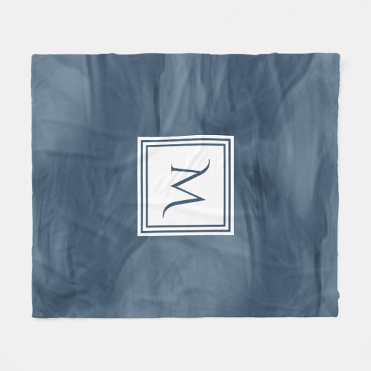 Eenvoudige marmer Blue Subtle Marble Modern Monogr Fleece Deken (Voorkant (Horizontaal))
