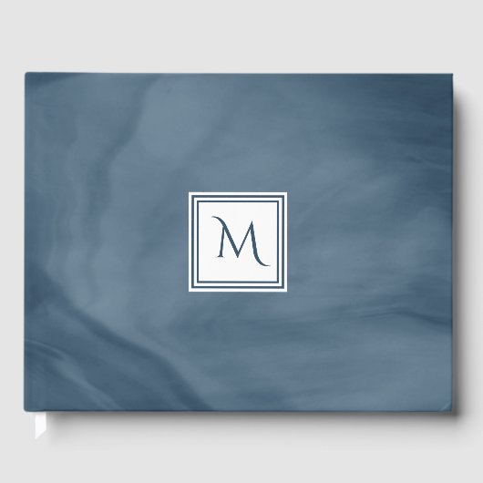 Eenvoudige marmer Blue Subtle Marble Modern Monogr Gastenboek (Voorkant)
