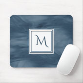 Eenvoudige marmer Blue Subtle Marble Modern Monogr Muismat (Met muis)