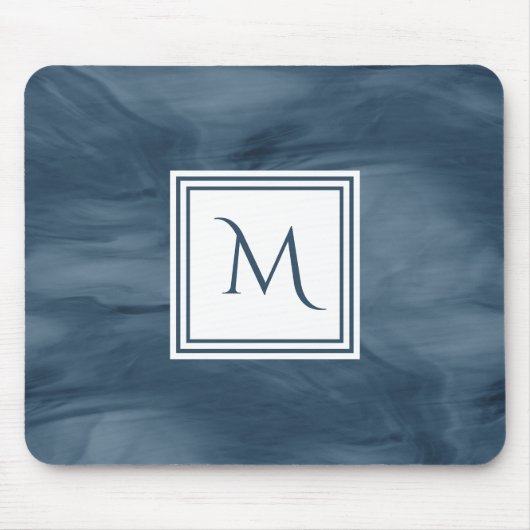 Eenvoudige marmer Blue Subtle Marble Modern Monogr Muismat (Voorkant)
