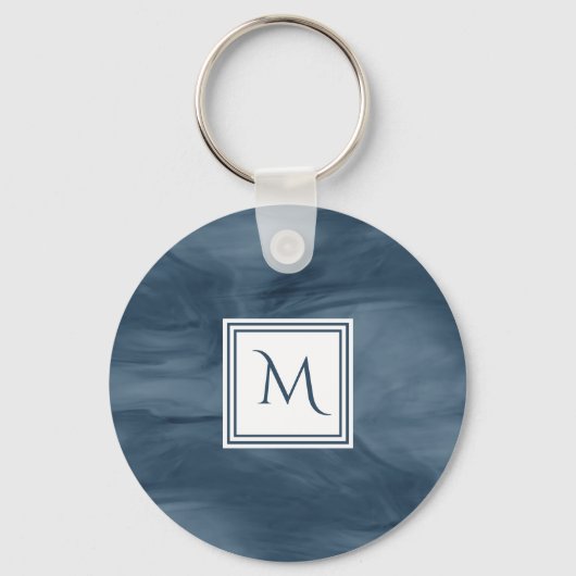 Eenvoudige marmer Blue Subtle Marble Modern Monogr Sleutelhanger (Voorkant)