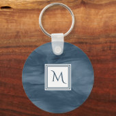 Eenvoudige marmer Blue Subtle Marble Modern Monogr Sleutelhanger (Voorkant)