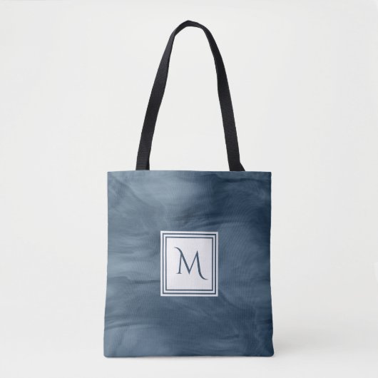 Eenvoudige marmer Blue Subtle Marble Modern Monogr Tote Bag (Voorkant)
