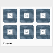 Eenvoudige marmer Blue Subtle Marble Modern Monogr Vierkante Sticker (Vel)