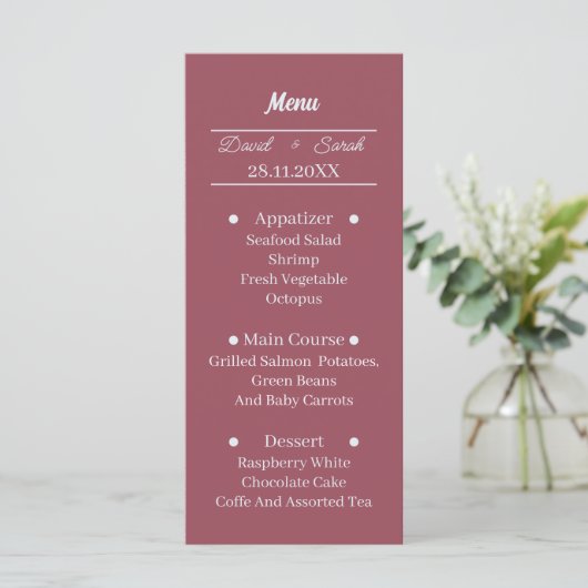 Eenvoudige Maroon Custom bruiloft diner Menu (Staand voorkant)