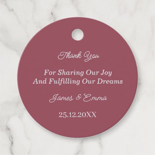 Eenvoudige Maroon Custom Wedding Bedankjes Labels (Voorkant)