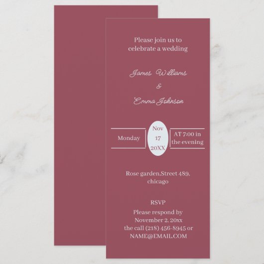 Eenvoudige Maroon gepersonaliseerde bruiloft uitno Save The Date (Voorkant / Achterkant)