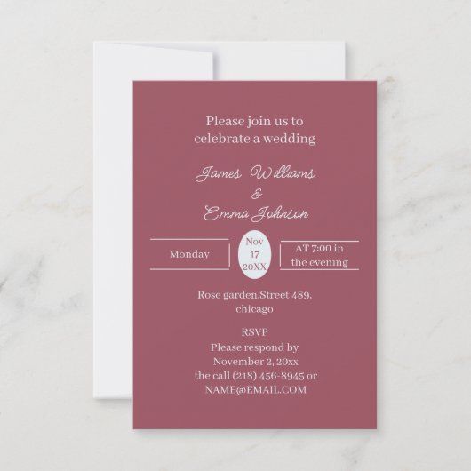 Eenvoudige Maroon gepersonaliseerde bruiloft uitno Save The Date (Voorkant)