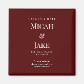 Eenvoudige Maroon & Witte Bruiloft Bewaar onze Dat Magneet (Voorkant)