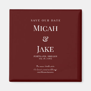 Eenvoudige Maroon & Witte Bruiloft Bewaar onze Dat Magneet