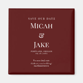Eenvoudige Maroon & Witte Bruiloft Bewaar onze Dat Magneet