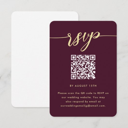 Eenvoudige Marsala bruiloft RSVP met QR-code Kaartje (Voorkant / Achterkant)