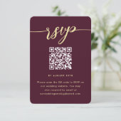 Eenvoudige Marsala bruiloft RSVP met QR-code Kaartje (Staand voorkant)
