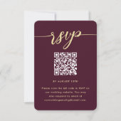 Eenvoudige Marsala bruiloft RSVP met QR-code Kaartje (Voorkant)